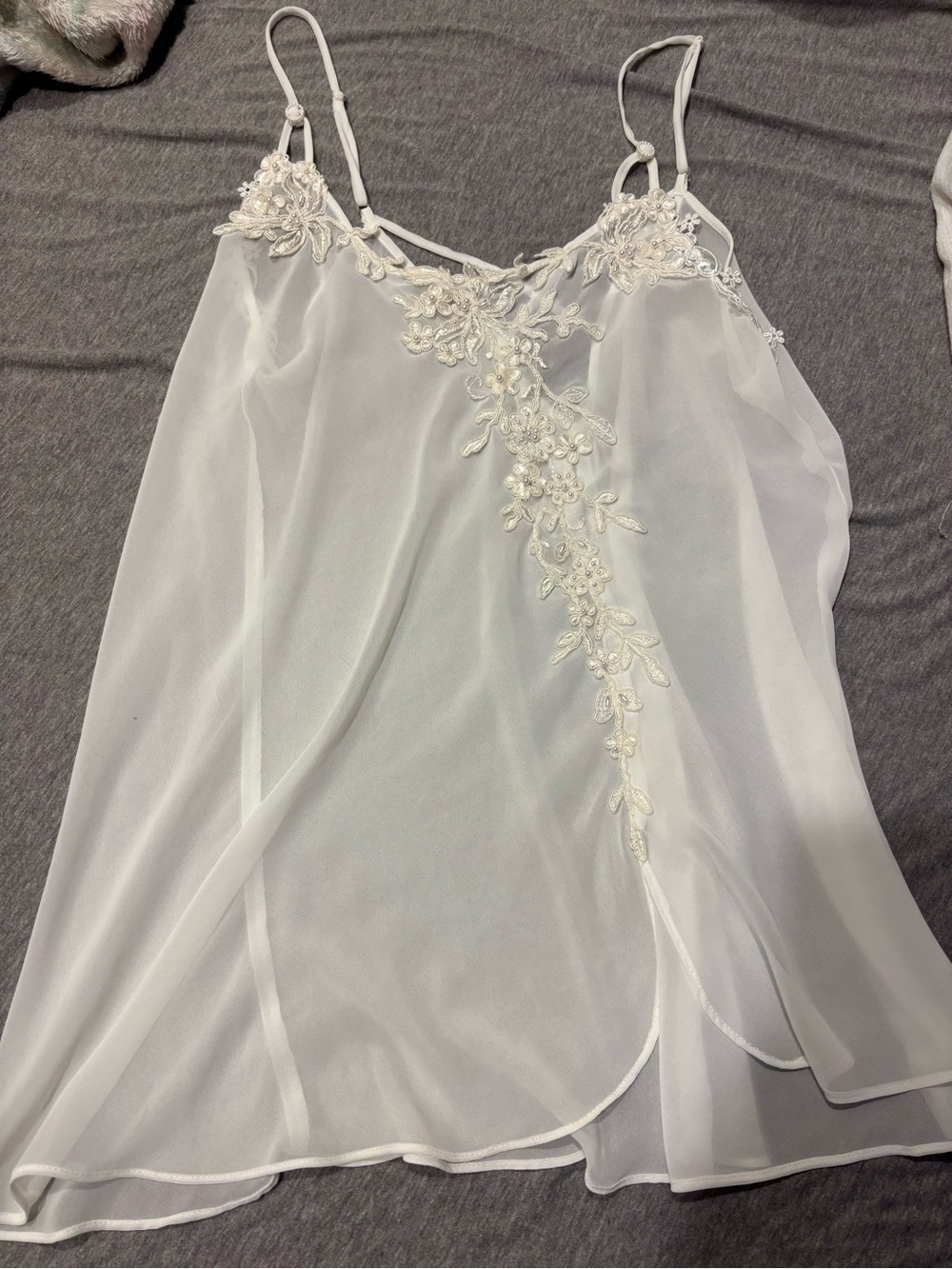 Sheer White Lace-Trim Chemise Slip